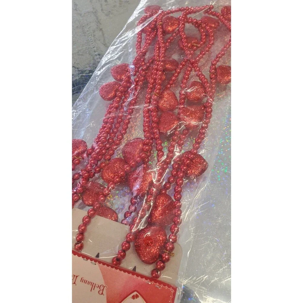 Bethany Lowe Designs Valentine Day Novelties Red Beads Garland Heart Ornaments